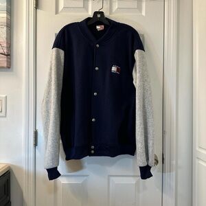 Navy Blue & Grey/Gray Tommy Hilfiger Varsity Fleece Jacket